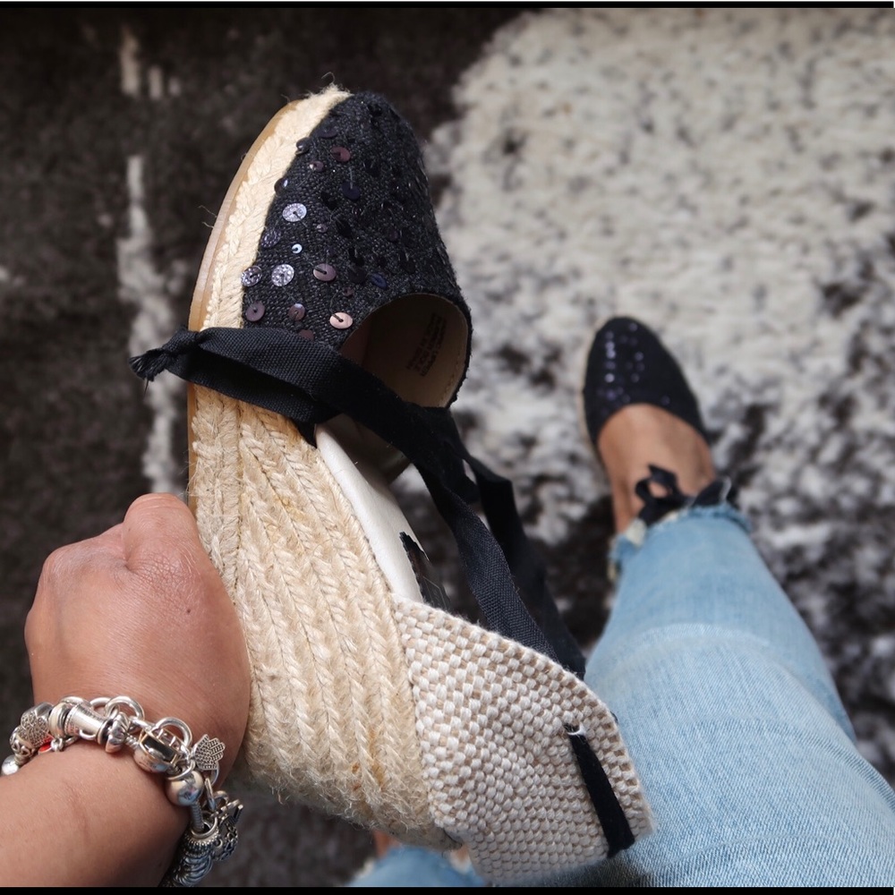 Saks Fifth Avenue Black Sequin Espadrilles